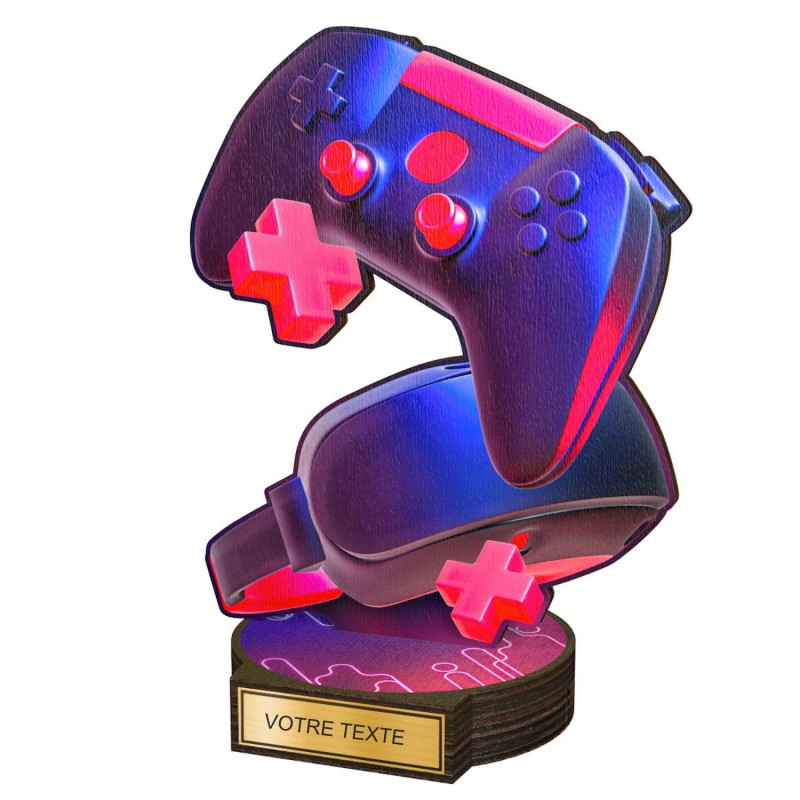 Trophée Bois Couleurs Manette jeux vidéo - BA-RW002M42