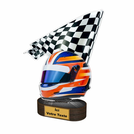 Trophée bois et acryglass couleurs Course automobile casque - BA-TL2023209