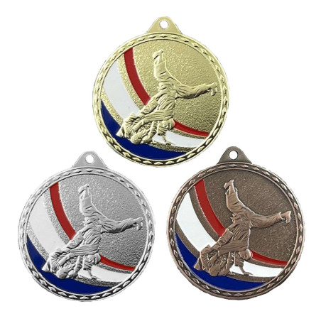 Médaille Frappée 50mm Judo Tricolore - CH-IM00684