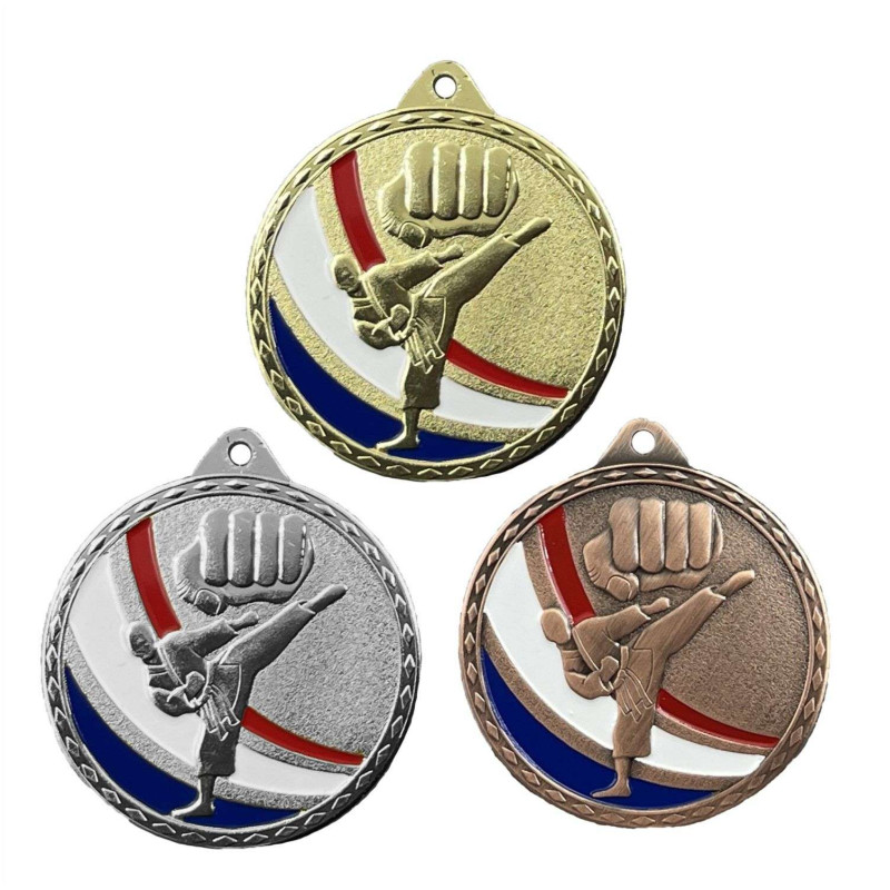 Médaille Frappée 50mm Karaté Tricolore - CH-IM00685