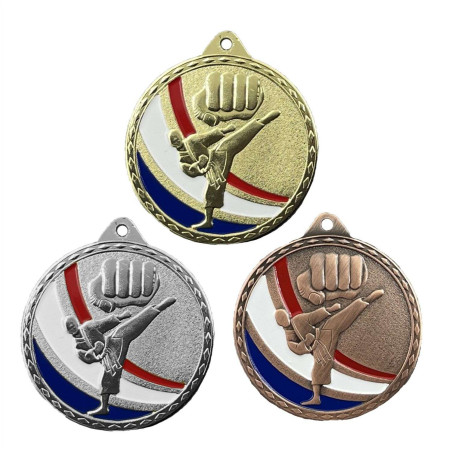 Médaille Frappée 50mm Karaté Tricolore - CH-IM00685