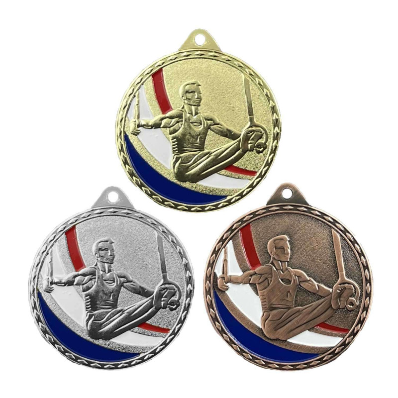 Médaille Frappée 50mm Gymnastique Homme Tricolore - CH-IM00695