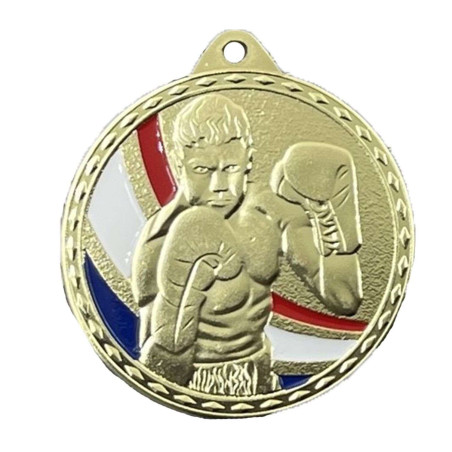 Médaille Frappée 50mm Boxe Tricolore - CH-IM00688