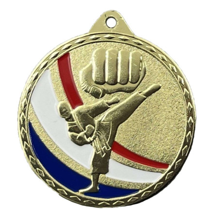 Médaille Frappée 50mm Karaté Tricolore - CH-IM00685